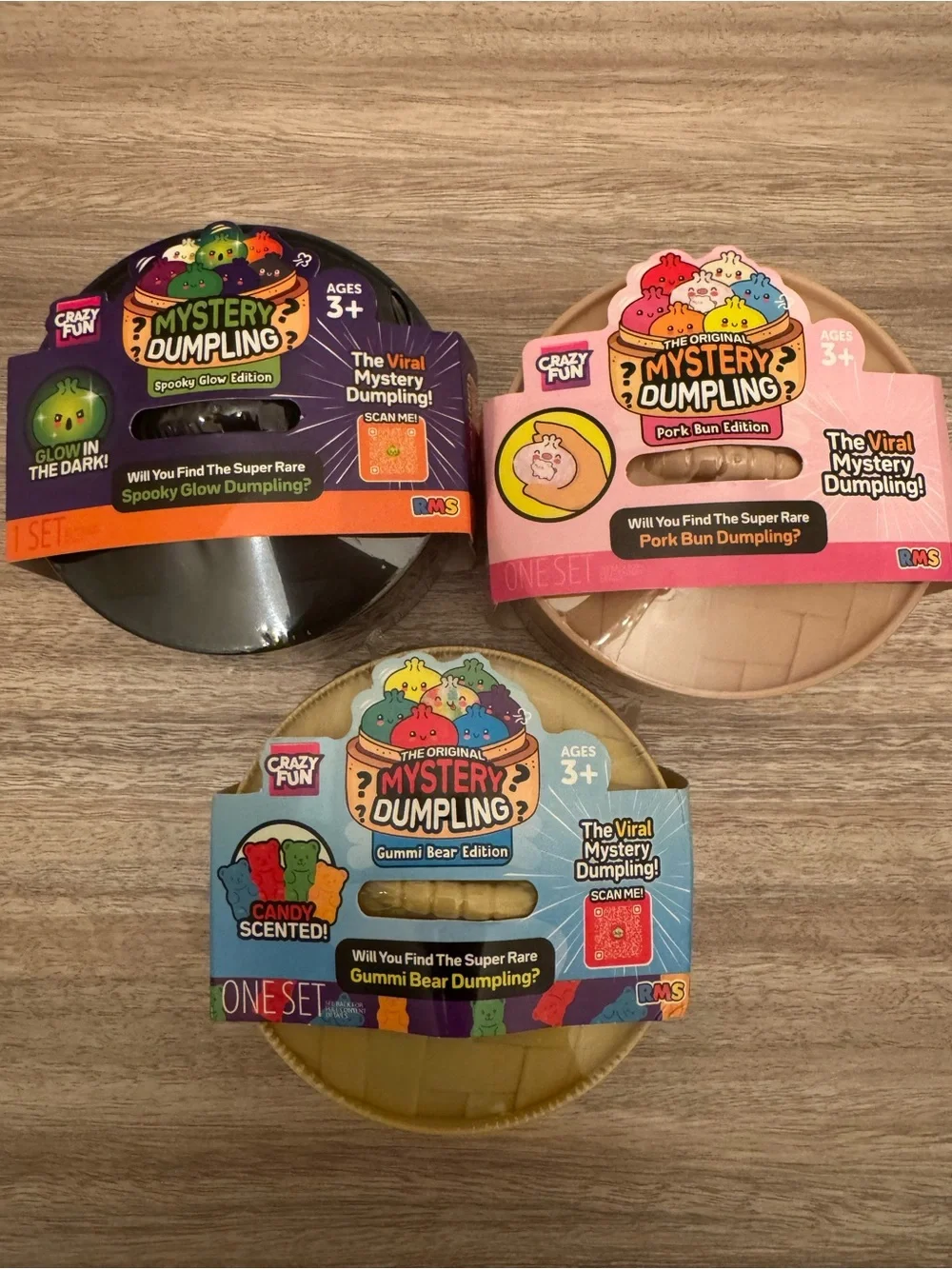 Mystery Dumpling  Pork Bun, Gummi Bear & Spooky Glow Edition. Set of 3. NEW